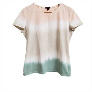 Lafayette 148 Tie-Dye T-Shirt M Short Sleeve Cotton Stretch Top Crew Neck Tee